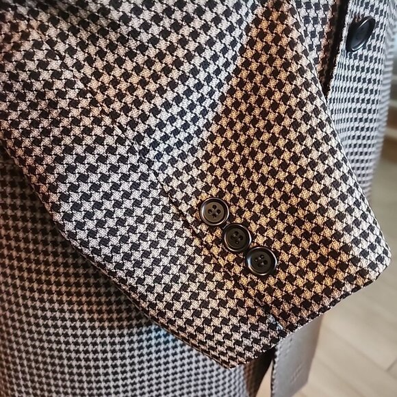Vintage Lorenzo Latini Houndstooth Blazer Jacket Black Gray Canada Mens 42 - Picture 3 of 12